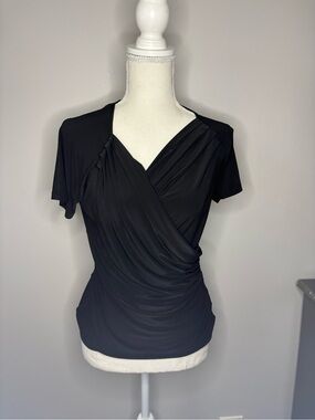 Black Draped Faux-Wrap Women’s Top